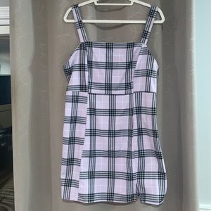 Lavender, black and white dress